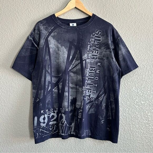 Knott’s Berry Farm XL Silver Bullet AOP Roller Coaster Cedar Fair Short Sleeve - Picture 1 of 5